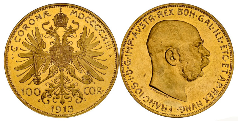 RDR / ÖSTERREICH. Franz Joseph I. 1848-1916. 100 Kronen 1913, Wien. 33.88 g. Her...