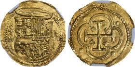 SPANIEN  Cob 2 Escudos, (1556-98)-S D. Seville Mint. Philip II. Fr-169; Cal-852. A NGC MS 63 Prachtexemplar