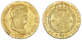 SPANIEN Ferdinand VII Gold 4 Escudos 1820 M-GJ  Madrid mint, KM484 sehr schön +