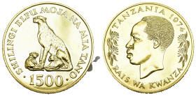 TANSANIA. Republik, seit 1964. 1500 Shilingi 1974. WWF. Cheetah. KM 9. Fr. 1. Selten. Nur 866 Exemplare geprägt / Rare. Only 866 pieces struck.  FDC