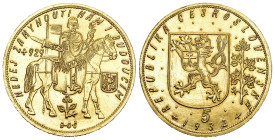 TSCHECHIEN, TSCHECHOSLOWAKEI Republik. 5 Dukaten 1932, Kremnitz. St. Wenzel. 17,21 g Feingold. Fb. 5; Schl. 46. fast FDC leich berieben