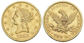 USA 1853 10 Dollar Gold 16.7g selten leicht berieben sonst vorzüglich