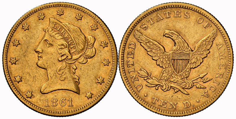 USA 1861 10 Dollar Gold 16.7g selten NGC AU 53