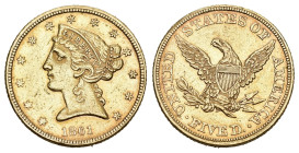 USA 1861 5 Dollar Gold 8g selten vorzüglich leicht berieben