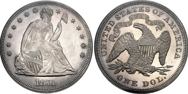 USA 1871 1 Dollar Silber Serie 50 PR Coin34 PCGS PR 62