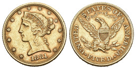 USA 1881 5 Dollar Gold 8g selten sehr schön bis vorzüglich