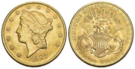 USA 1907 20 Dollar Gold 33.4g selten  vorzüglich
