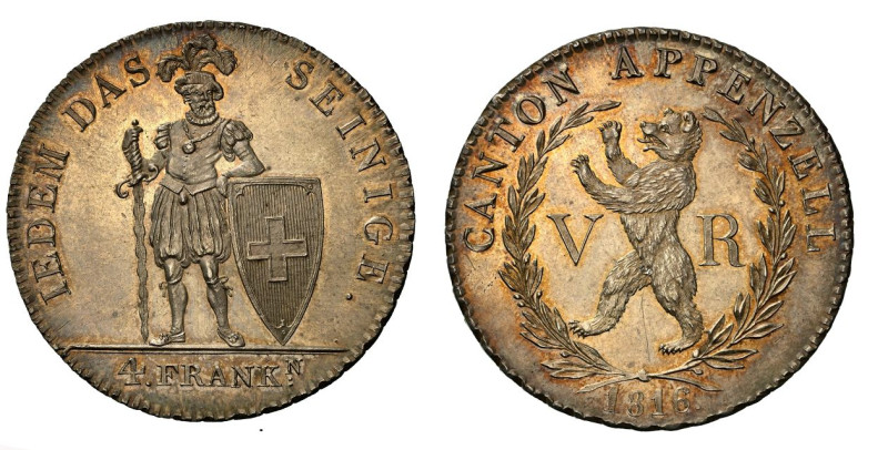 Schweiz | Switzerland | Suisse | Svizzera Appenzell Ausserrhoden. 4 Franken 1816...