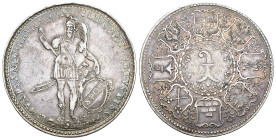 Basel Medaillen. Silbermedaille 1623. Auf Lucius Munatius Plancus. Unsigniert. Baselstab, umgeben von Wappen. Rv. Munatius Plancus in römischer Rüstun...
