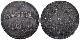 Basel Stadt und Kanton Basel. Doppeltaler o. J. (um 1670), Basel. Stadtansicht, darüber BASILEA. Rv. Baslerstab im Schrift- und Wappenkreis. 56.34 g. ...