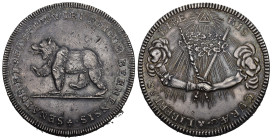 Bern Sechszehnerpfennig 1732 (aus 1730).Dickabschlag  Nach links schreitender Bär. Rv. Schwert- und Zepterarm aus Wolken. 56,32 g. Schweizer Medaillen...