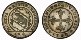 Bern.Stadt und Kanton 4 Kreuzer 1798 Billon selten PCGS MS 65 Cert.No: 51117089