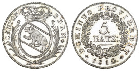 Bern. Stadt und Kanton. 5 Batzen 1810, Bern. 4.64 g. D.T. 35b. HMZ 2-234b. Prachtexemplar / Cabinet piece. Fast unzirkuliert