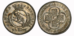 Bern. Stadt und Kanton. 2 1/2 Batzen 1826, Bern. Wertangabe "2 1/2 BAZ". 2.28 g. D.T. 38b. HMZ 2-235b. Prachtexemplar / Cabinet piece PCGS MS 66 Cert....