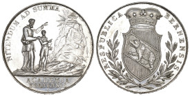 Bern Studentenpfennig o. J. (um 1840). Stempel von J. Gruner. RESPUBLICA BERNENSIS Gekröntes Wappen zwischen Lorbeerzweigen. Rv. NITENDUM AD SUMMA Leh...
