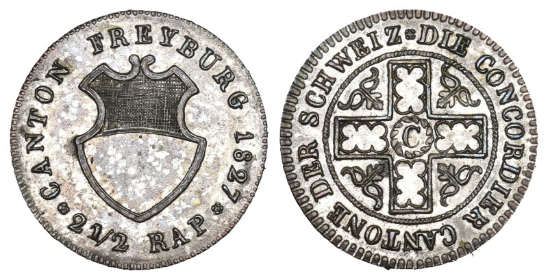 Schweiz | Switzerland | Suisse | Svizzera Fribourg 1827 2 1/2 Rappen Billon HMZ ...