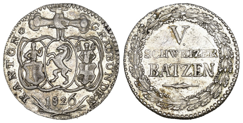 Schweiz | Switzerland | Suisse | Svizzera Graubünden Kanton. 5 Batzen 1826, Züri...