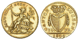 Luzern. Stadt und Kanton. 10 Franken 1804, Luzern. D.T. 52. HMZ 2-667a. Fr. 327 vorzüglich bis unzirkuliert