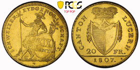 Luzern. Stadt und Kanton. 20 Franken 1807, Luzern. D.T. 51. HMZ 2-666a. Fr. 326. Sehr selten / Very rare. Prachtvolle Erhaltung / Magnificent conditio...