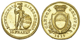 Solothurn. Stadt und Kanton. 16 Franken (Duplone) 1813, Solothurn. D.T. 121. HMZ 2-853a. Fr. 395. Sehr selten. Nur 150 Exemplare geprägt / Very rare. ...