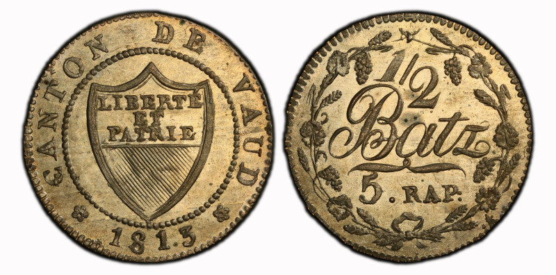 Schweiz | Switzerland | Suisse | Svizzera Waadt 1813 1/2 Batzen Billon HMZ 2-100...