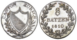 Zürich. Stadt und Kanton. 8 Batzen 1810, Zürich. Vorder- zu Rückseite gegenständig. 7.31 g. Hürlimann 845. D.T. 21a. HMZ 2-1175a. Sehr seltene Variant...