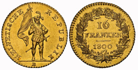 Helvetische Republik. 16 Franken 1800 B, Bern. D.T. 2. HMZ 2-1184a. Fr. 282. Selten NGC AU Detail minimal berieben