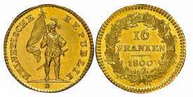 Helvetische Republik. 16 Franken 1800 B, Bern. D.T. 2. HMZ 2-1184a. Fr. 282. Selten NGC MS 63 Cert.No: 4842624-012