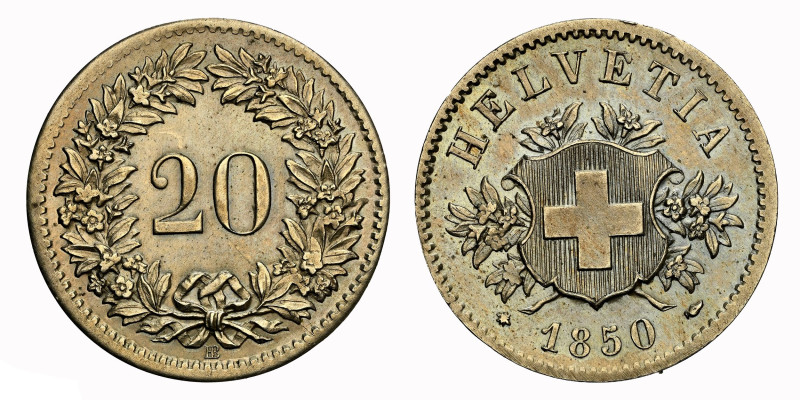 Schweiz | Switzerland | Suisse | Svizzera Eidgenossenschaft 20 Rappen 1850 BB, S...
