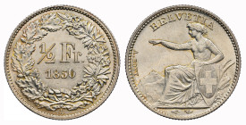 Eidgenossenschaft 1/2 Franken 1850 A, Paris. Divo 4. HMZ 1205a. Prachtvolle Erhaltung mit herrlicher Patina / Beautiful condition with magnificent pat...