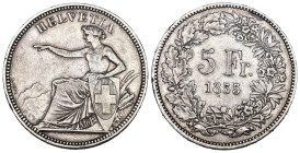 Eidgenossenschaft Solothurn. 5 Franken 1855, München. Solothurn. Eidgenössisches Freischiessen. 24.94 g. Richter (Schützenmedaillen) 1117a bis vorzügl...