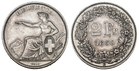 Eidgenossenschaft Eidgenossenschaft. 2 Franken 1860 B, Bern. 10.06 g. Divo 28. HMZ 2-1201c. Mit feinem Prägeglanz bis unzirkuliert
