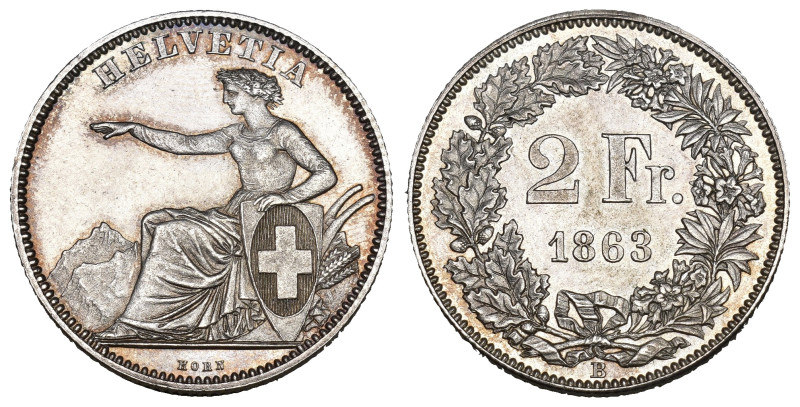 Schweiz | Switzerland | Suisse | Svizzera Eidgenossenschaft 2 Franken 1863 B, Be...