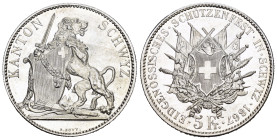 Eidgenossenschaft 5 Franken 1867. Schwyz. Eidgenössisches Schützenfest. Richter (Schützenmedaillen) 1070a. Prachtvolle Erhaltung, minimalst berieben ,...