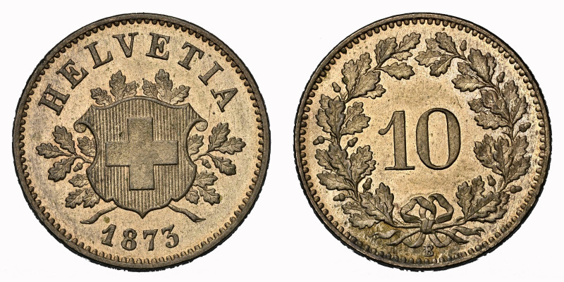 Schweiz | Switzerland | Suisse | Svizzera Eidgenossenschaft 10 Rappen 1873 B, Be...