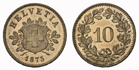 Eidgenossenschaft 10 Rappen 1873 B, Bern. Divo 44. HMZ 2-1209d. NGC MS64. Cert.No: 2932900-049