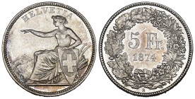 Eidgenossenschaft 5 Franken 1874 B, Bern. 24.97 g. Divo 46. HMZ 2-1197d.fast unzirkuliert