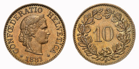 Eidgenossenschaft 10 Rappen 1881 B NGC MS 62 Cert.No: 2932900-020
