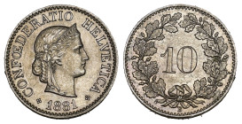 Eidgenossenschaft 10 Rappen 1881 KM 27 fast FDC