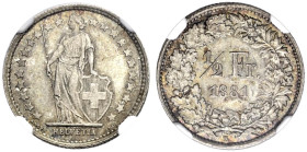 1/2 Franken 1881 B, Bern. Divo 77. HMZ 2-1206e. Sehr selten in dieser Erhaltung / Very rare in this condition. NGC MS64. Cert.No: 6506418-015