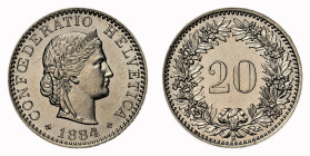Eidgenossenschaft 20 Rappen 1884 NGC MS 64 Cert.No: 2932900-008