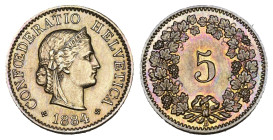 Eidgenossenschaft 5 Rappen 1884 KM 5 Prachtexempalr fast FDC