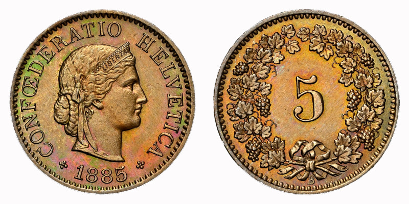 Schweiz | Switzerland | Suisse | Svizzera Eidgenossenschaft 5 Rappen 1885 B NGC ...
