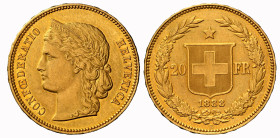 Eidgenossenschaft 20 Franken 1888 B, Bern. Divo 107. HMZ 2-1194d. NGC AU Details stark berieben Cert.No: 2933707-003