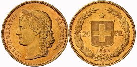 Eidgenossenschaft 20 Franken 1888 B, Bern. Divo 107. HMZ 2-1194d. NGC AU58 Cert.No: 2933707-004