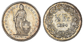 Eidgenossenschaft 1/2 Franken 1894 A, Paris. 2.51 g. Divo 138. HMZ 1206g. Fast FDC