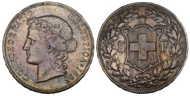 Eidgenossenschaft 5 Franken 1895 B, Bern. 24.94 g. Divo 144. HMZ 2-1198g bis vorzüglich