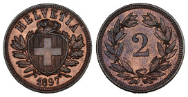 Eidgenossenschaft 2 Rappen 1897 Kupfer KM 4.1 fast FDC