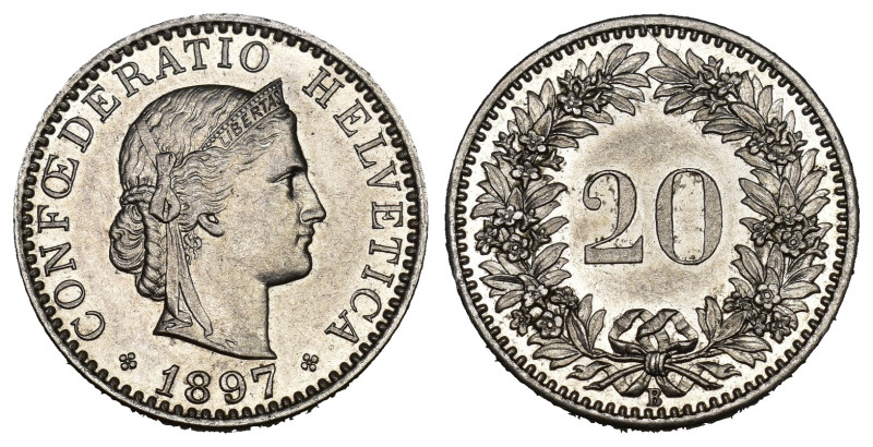 Schweiz | Switzerland | Suisse | Svizzera Eidgenossenschaft 20 Rappen 1897 B, Be...
