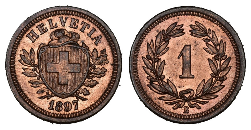 Schweiz | Switzerland | Suisse | Svizzera Eidgenossenschaft 1 Rappen 1897 Kupfer...